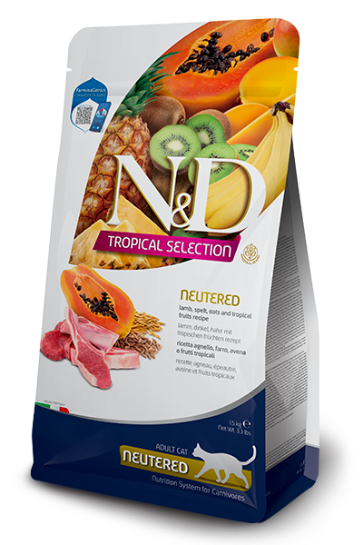 Farmina N&D Neutered • Lamb, spelt, oats and tropical fruits - Ком для взрослых стерилизованных кошек с низким содержанием зерна Ягненок Тропические фрукты 10 кг - АКЦИЯ